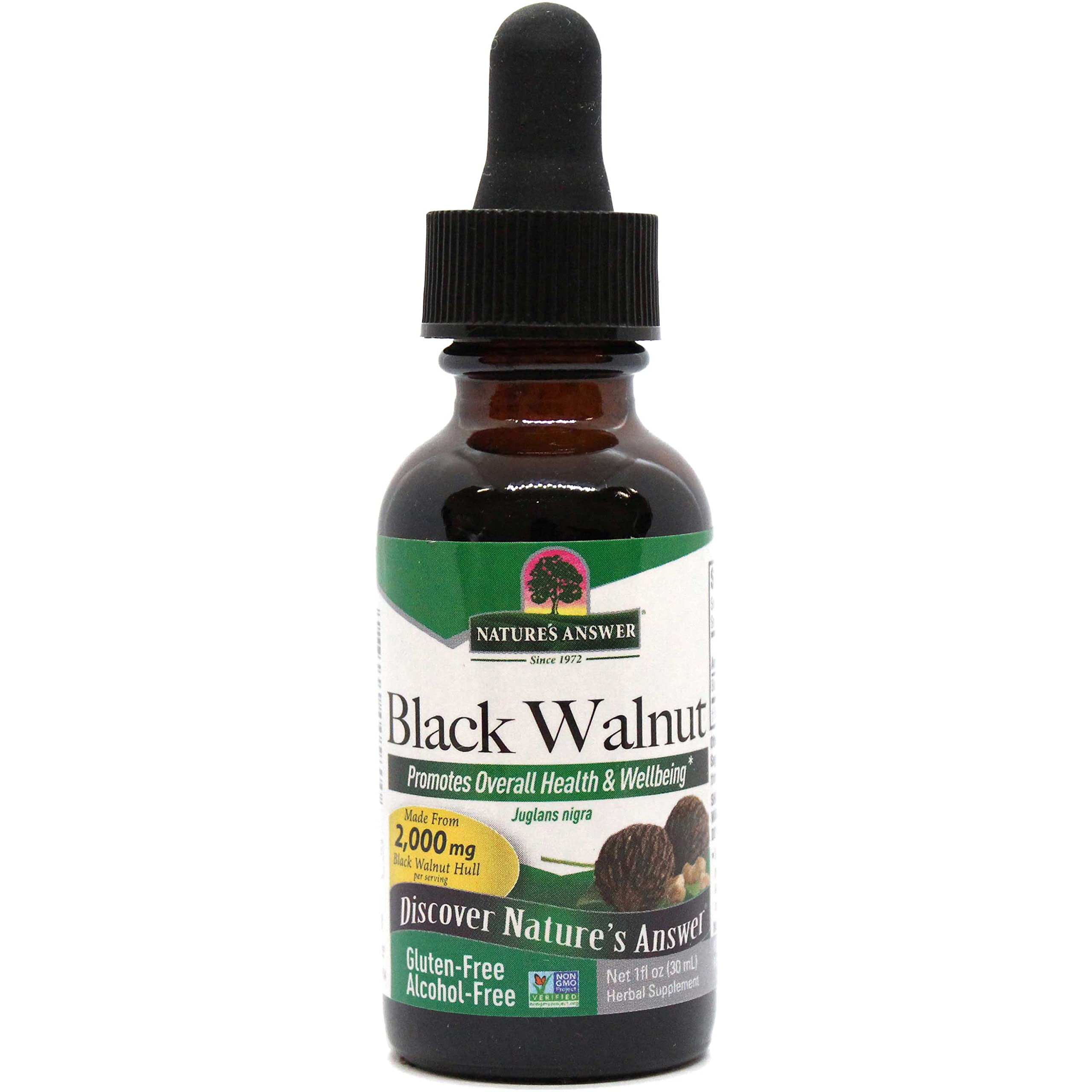 Nature's Answer Alcohol-Free Black Walnut Extract Green Hulls, 1-Fluid Ounce | Natural Cleanser & Detoxifier | Digestive Support