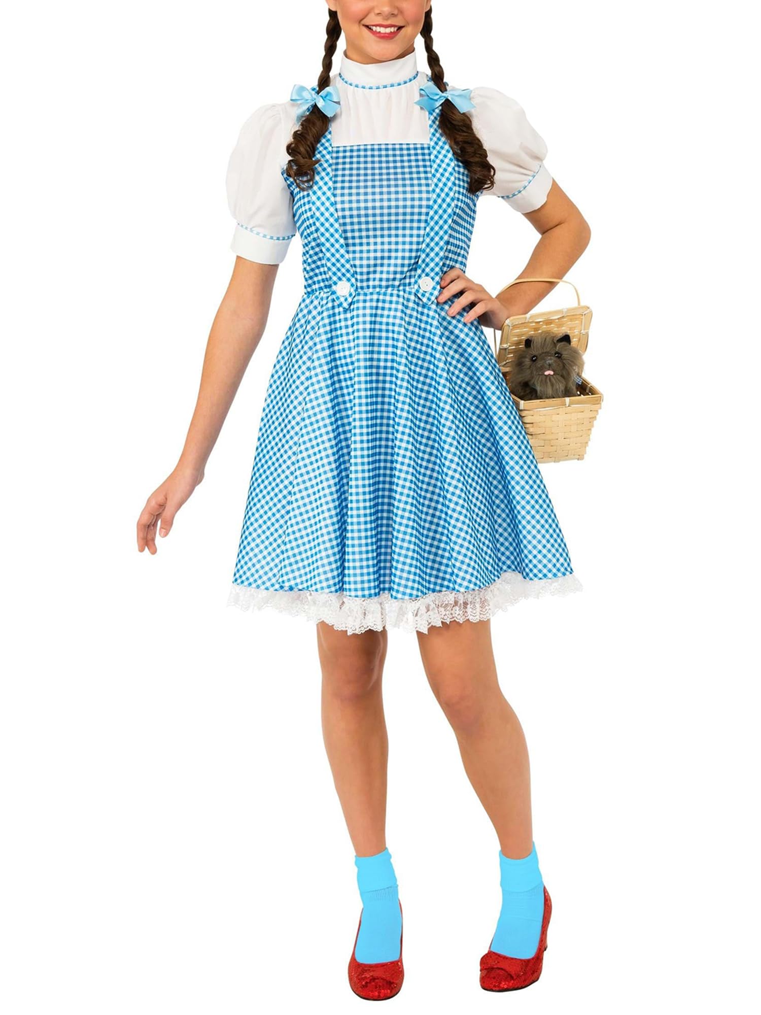 ensswliz Womens Halloween Dorothy Dress Costume Puff Sleeve Lace Hem Smoked Blue Plaid Corset Mini Dress Fairytale Cosplay Dresses (J-Blue, S)