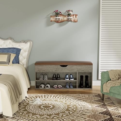 Miniatura 8 de LGHM Banco de almacenamiento de zapatos, banco de entrada con almacenamiento de zapatos, banco de zapatos de 2 niveles para entrada, ideal para