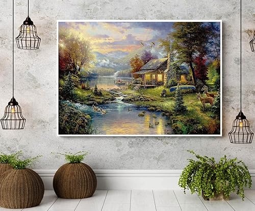 Miniatura 5 de Paquete de 2 rompecabezas de 1000 piezas para Thomas & Kinkade Forest Chapel y Lake House, rompecabezas de Thomas para adultos de 1000 piezas en