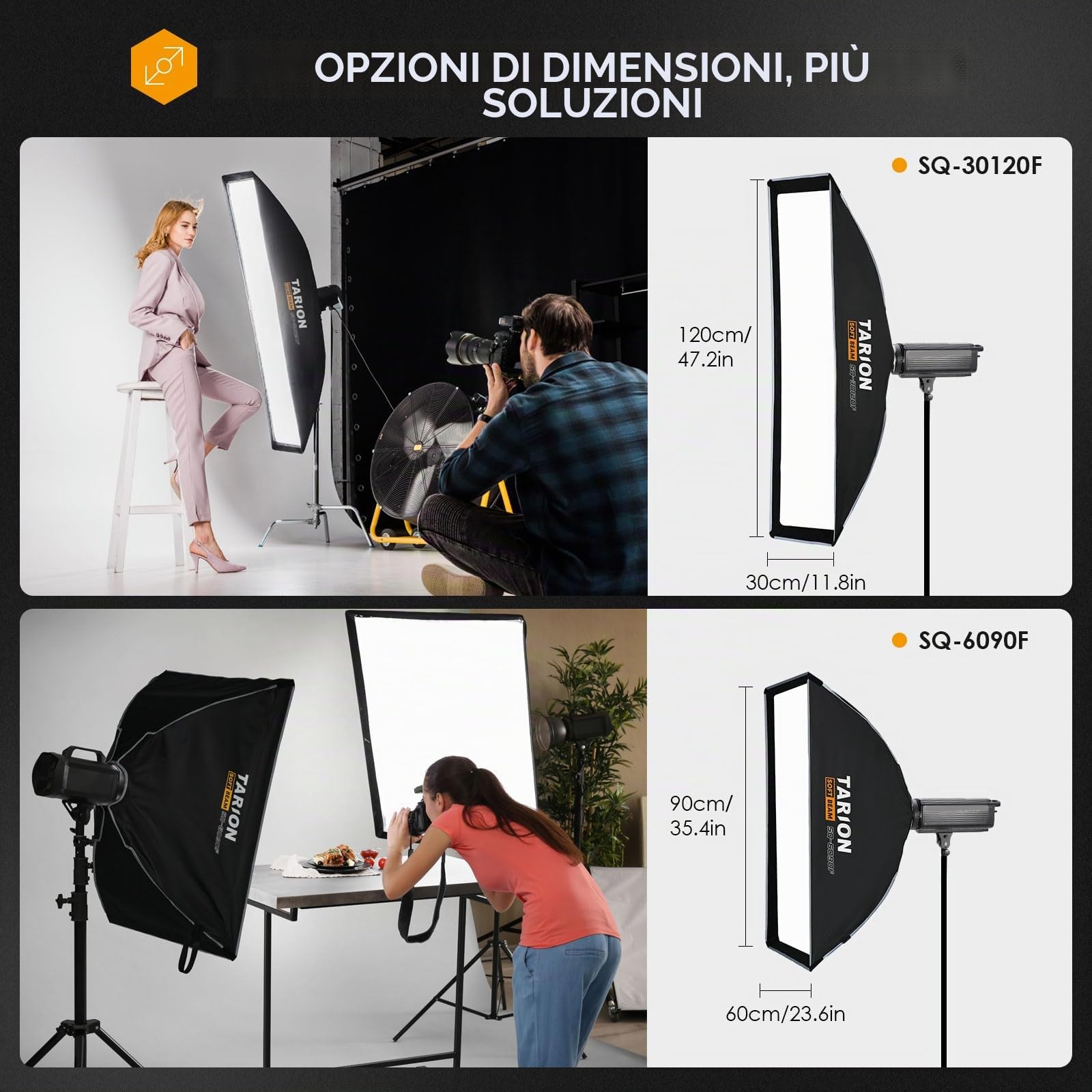 TARION Softbox Fotografico Bowens Pieghevole: Rettangolare Soft Box Sgancio Rapido Portatile con Griglia a Nido per Studio Flash a Slitta Diffusori Illuminazione(30x120cm)