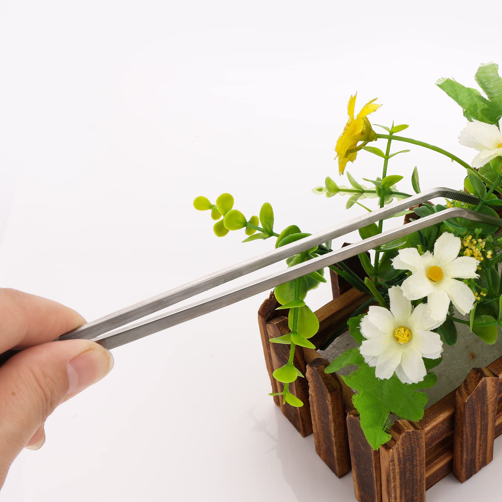 cobee Set di pinzette per acquari con sacchetto di flanella, 2 pinzette dritte e curve in acciaio inossidabile Acquario Terrario Aquascape per piante da acquario Strumenti di Aquascape(27cm)