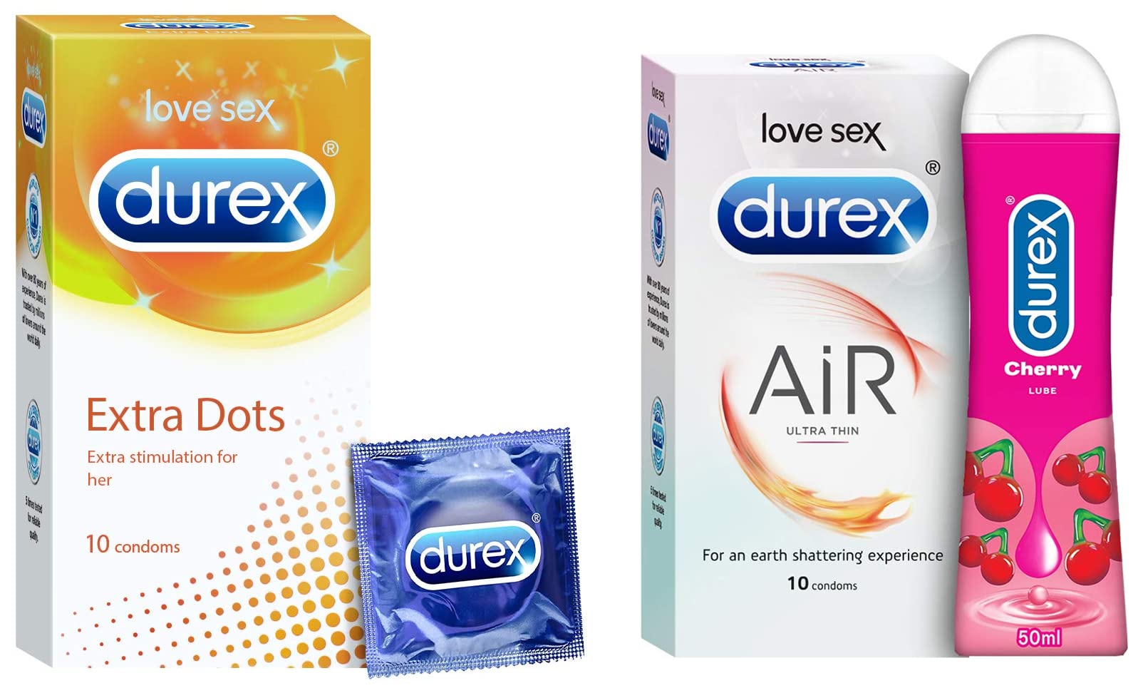 Durex Extra Dotted Condoms for Men - 10 Count | Ribbed and Dotted for Extra Stimulation & Air Condoms for Men, 10 Count with Durex Lube Cherry Flavoured Lubricant Gel for Men & Women (50ml)-image-15