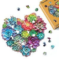 Figured'Art Puzzle in Legno per Adulti e Bambini, 200 Pezzi - Cuore di Succulente