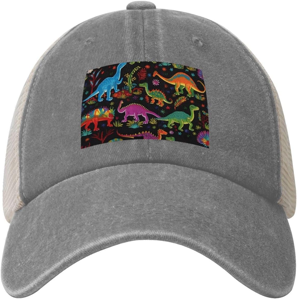 Snapback Trucker Hats Cartoon Dinosaur Cowboy Baseball Caps Adjustable Blank Mesh Ball Caps for Men Women, Gray