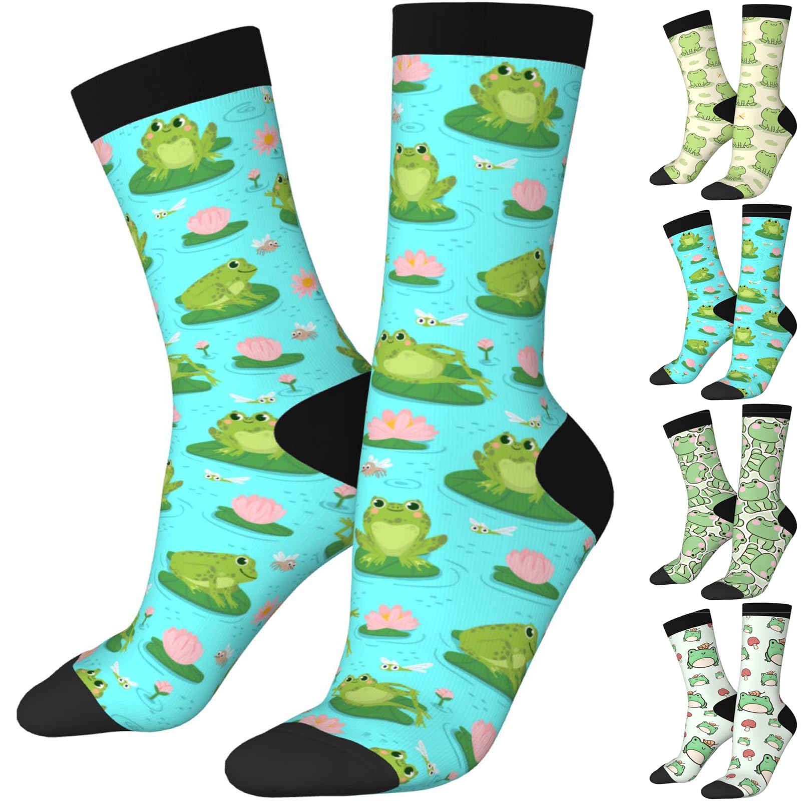 Bufhje Unisex Frog Gifts With Floral Funny Crew Frog Socks For Frog Lover, Cute Frog Printed Casual Novelty Sock Frog Gifts For Men Women