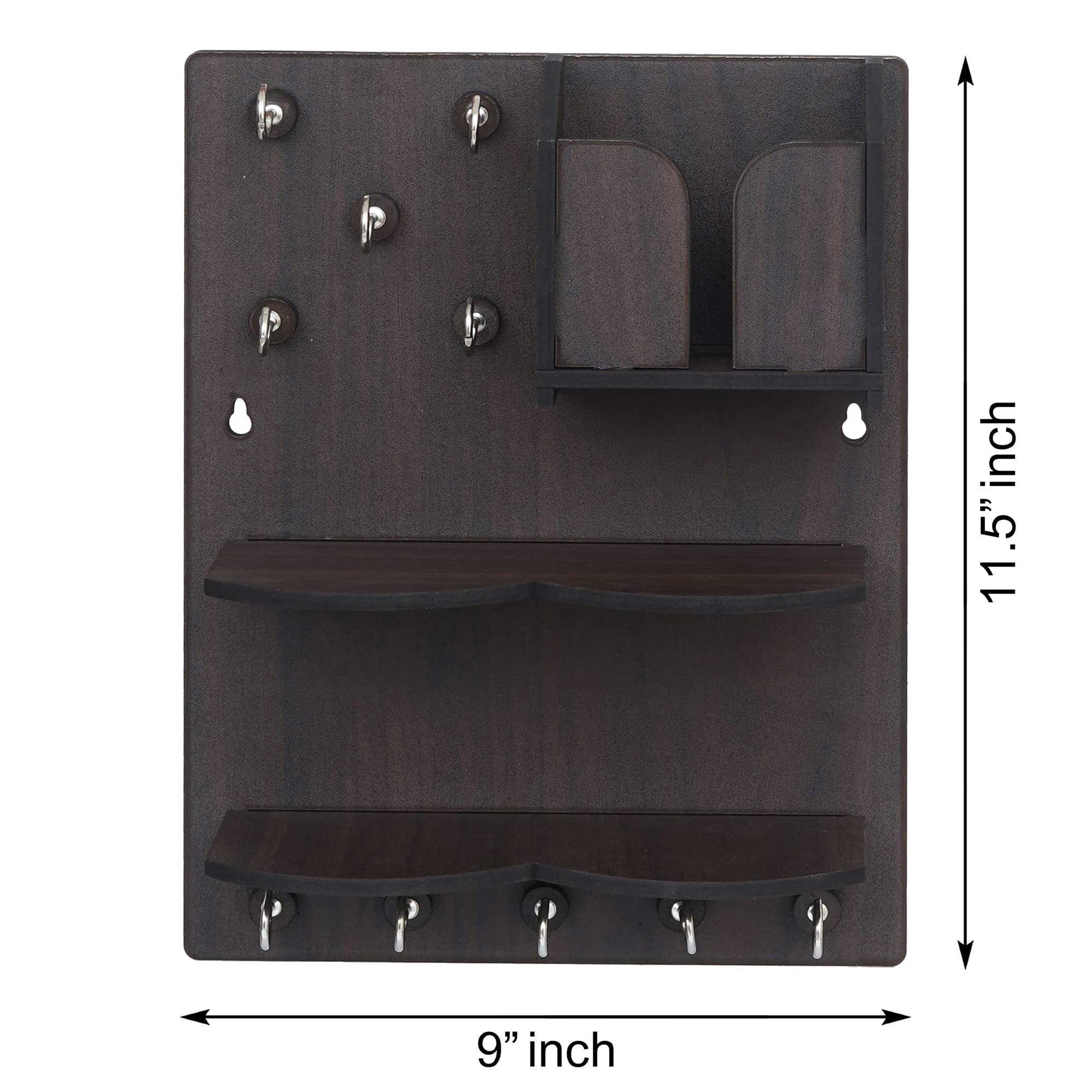Webelkart Llavero premium para colgar en la pared, soporte de carga móvil (11.5 pulgadas, 10 ganchos), madera