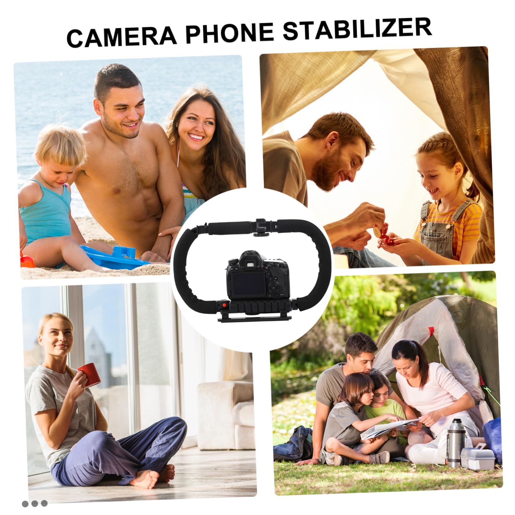 Stabilizzatore Fotocamera Portatile Impugnatura Antiscivolo in Plastica e Metallo Supporto Ergonomico 3 Porte Slitta Fredda per Riprese Video Stabili