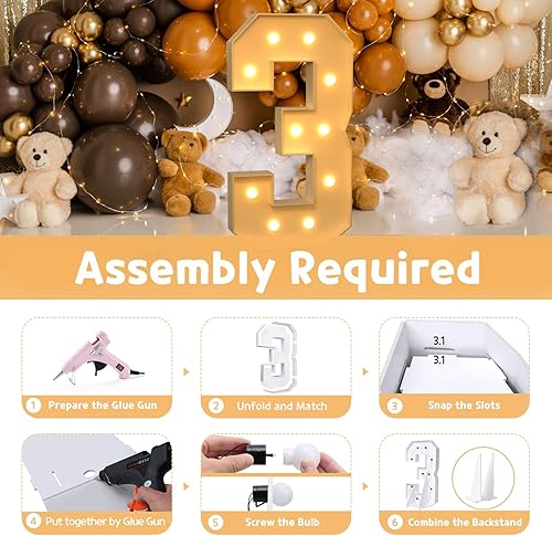 Miniatura 3 de imprsv Números de marquesina de 4 pies, números iluminados para decoraciones de cumpleaños de 30 años, decoraciones de fiesta de aniversario, número