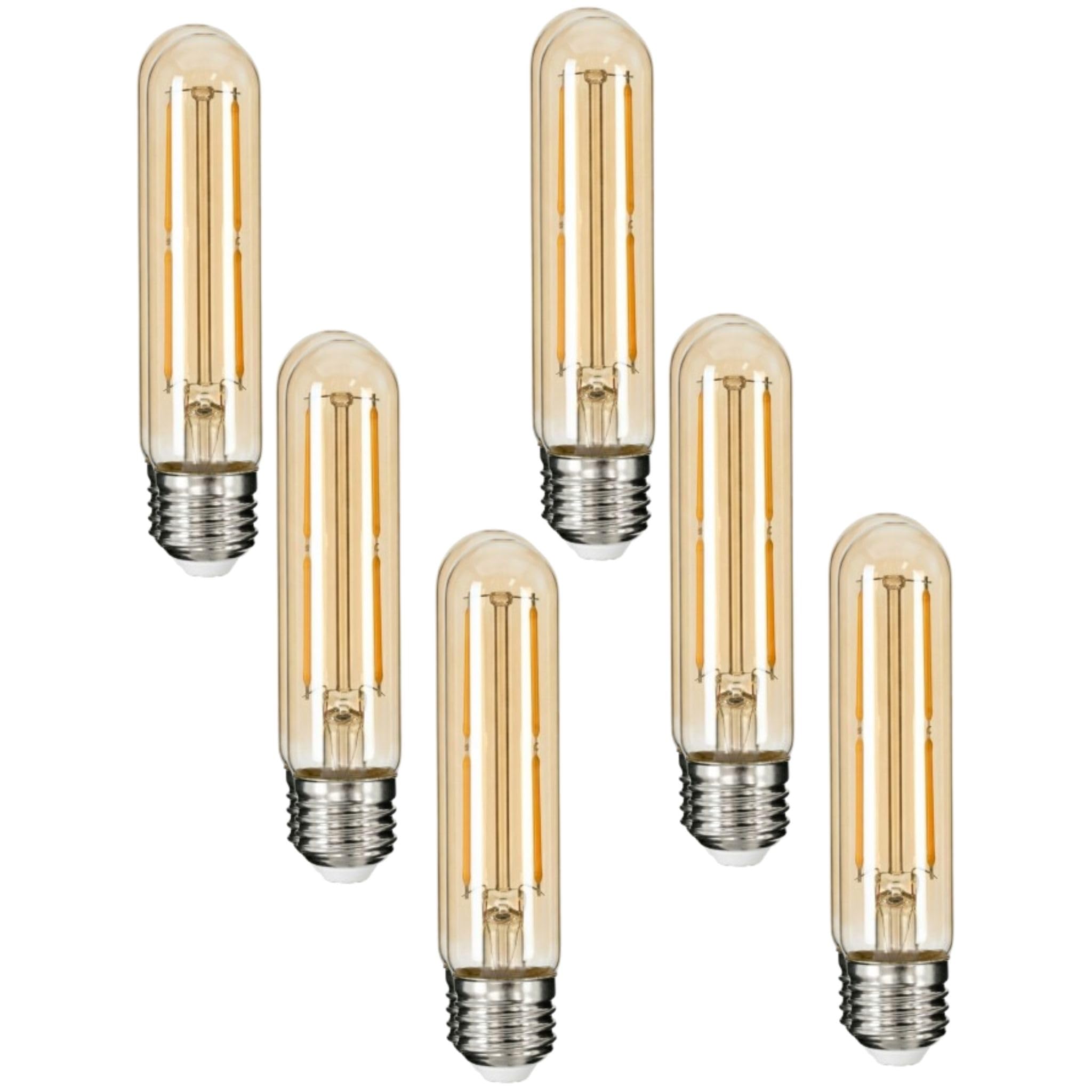 LEDSone Pack 6, LED Tubular E27 Light Bulb, T130 4W (40W Equivalent) Dimmable 2700K WarmWhite Amber Glass 450 Lumen | ES Screw LED Filament Vintage Energy Saving Bulb for Long Cage Lamp Decor