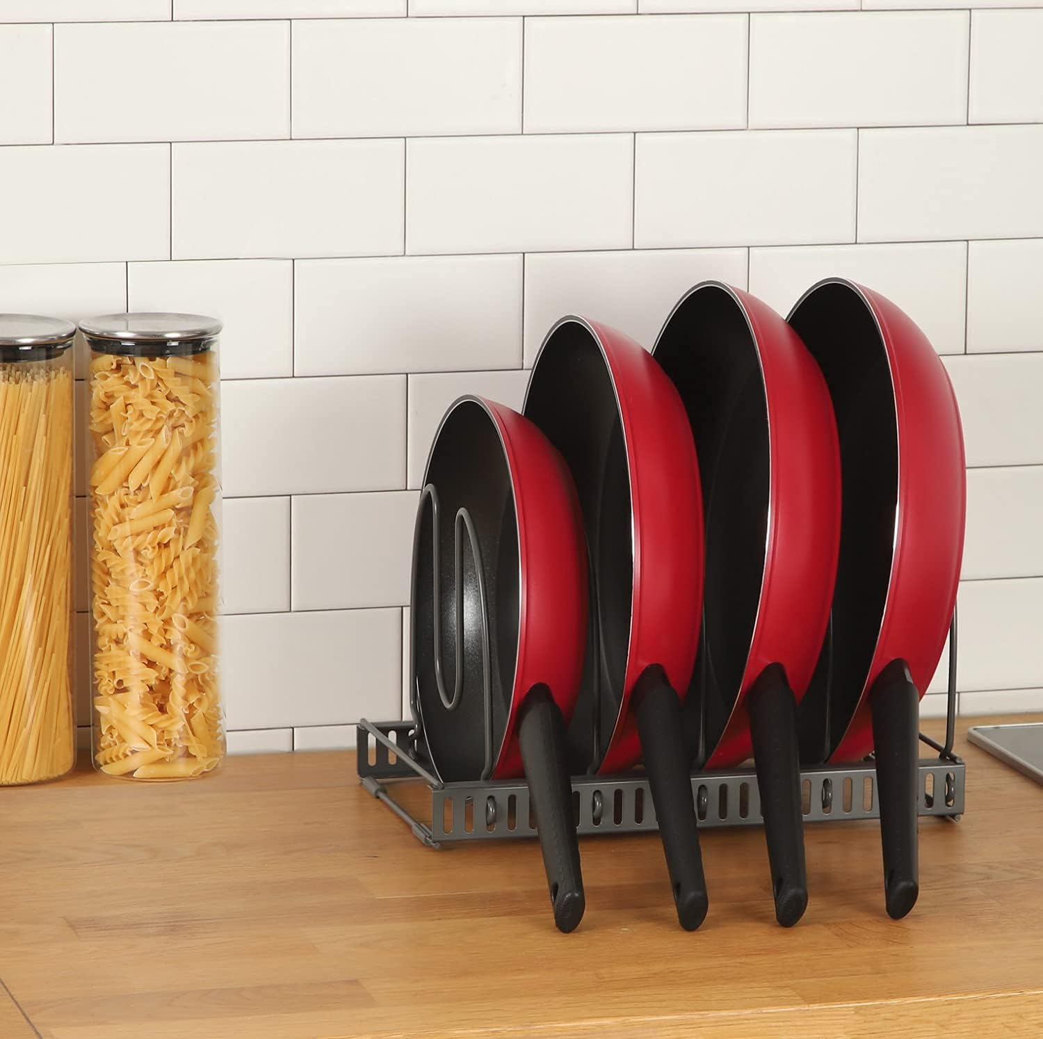 Pot Racks Organizer for Cabinet - Scratch Protective Padding - 2 Large Racks 12 Adjustable Dividers - Expandable Storage for Pots and Pans Holder Organizer Rack Kitchen Cabinet Organizers - Dark Grey -