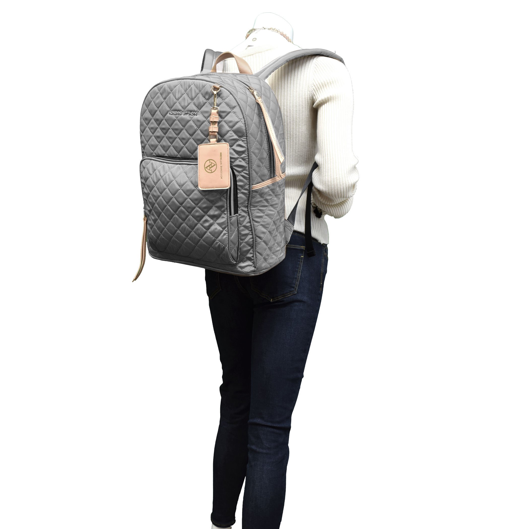 adrienne vittadini quilted backpack with laptop sleeve charcoal grey Adrienne Vittadini Quilted Backpack with 13 Inch Padded Laptop Sleeve (Gray)  : Amazon.com.au: Computers