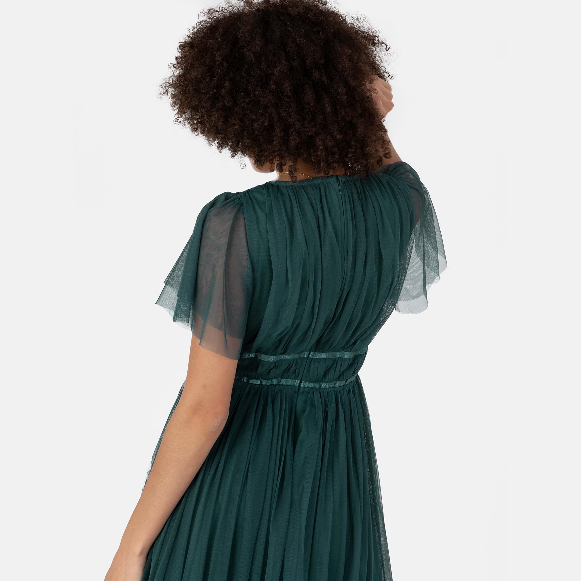 Anaya with Love Damen Women's Ladies Midaxi Dress V-Neck Short Flutter Sleeve Ribbon A-line Tulle for Bridesmaid Wedding Guest Prom Ball Gown Kleid (1er Pack)