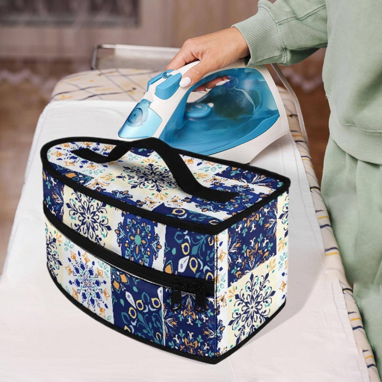 Borsa porta ferro da stiro con manico, pratica e multiuso, con chiusura a cerniera, per viaggi di lavoro all'aperto e al chiuso, Blu E Bianco