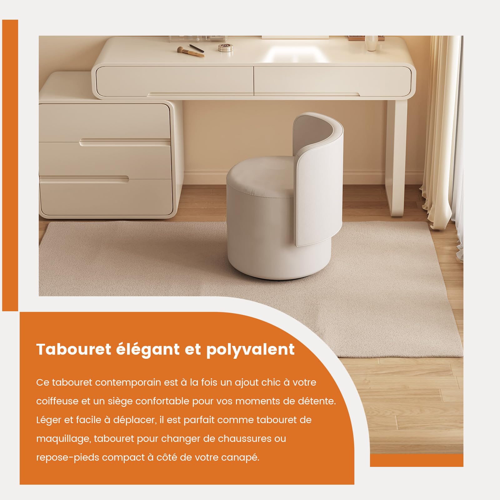Miuuod Chaise de Maquillage Pivotante Moderne avec Dossier, Chaise d'Accent Ronde Multifonctionnelle pour Salon, Entrée, Couloirs, Chaises de Coiffeuse pour Chambre