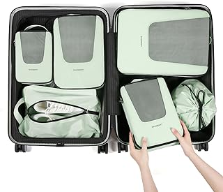 Packing Cubes for Suitcases, BAGSMART 6 Carry On Suitcase Organizer Bags Set Travel Packing Cubes for Women, Lightweight Luggage Organizer Bags with Shoe Bag & Luandry Bag, Fruit Green