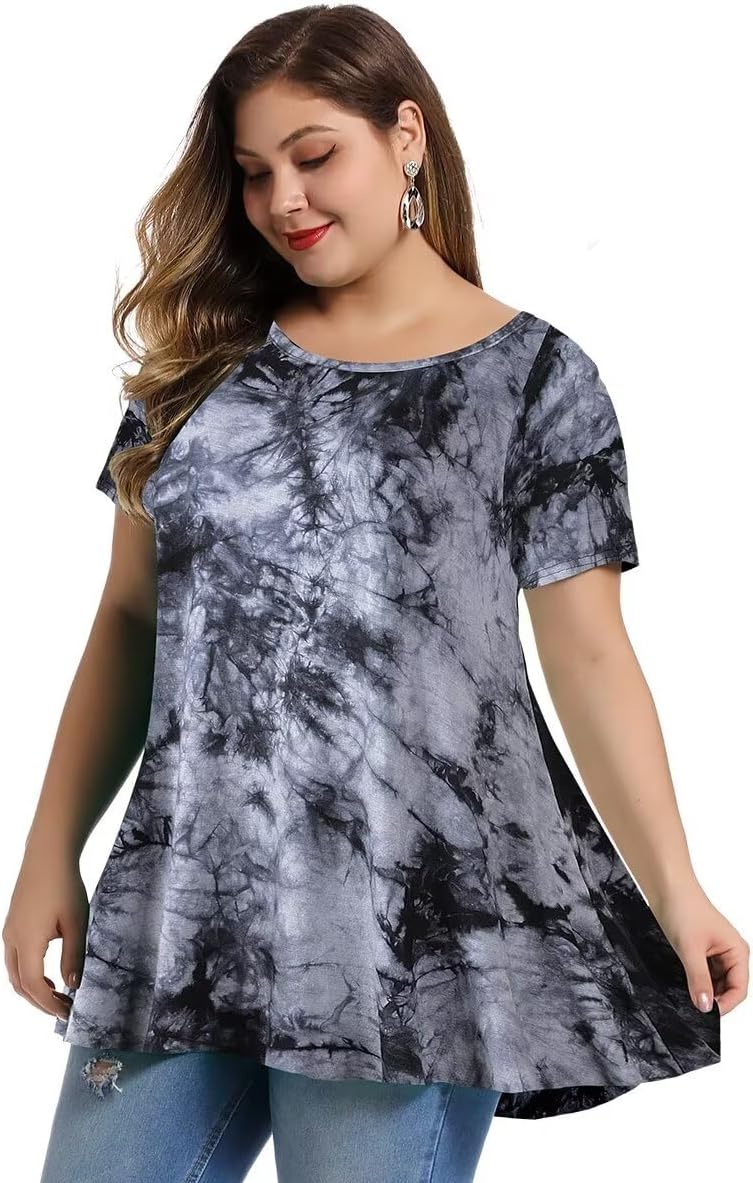 MONNURO Womens Plus Size Short Sleeve Swing Tunic Tops Casual Loose Fit Flare Basic T-Shirts - Image 3