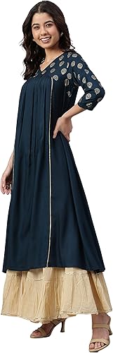 Miniatura 4 de Janasya Kurta de rayón verde azulado para mujer india