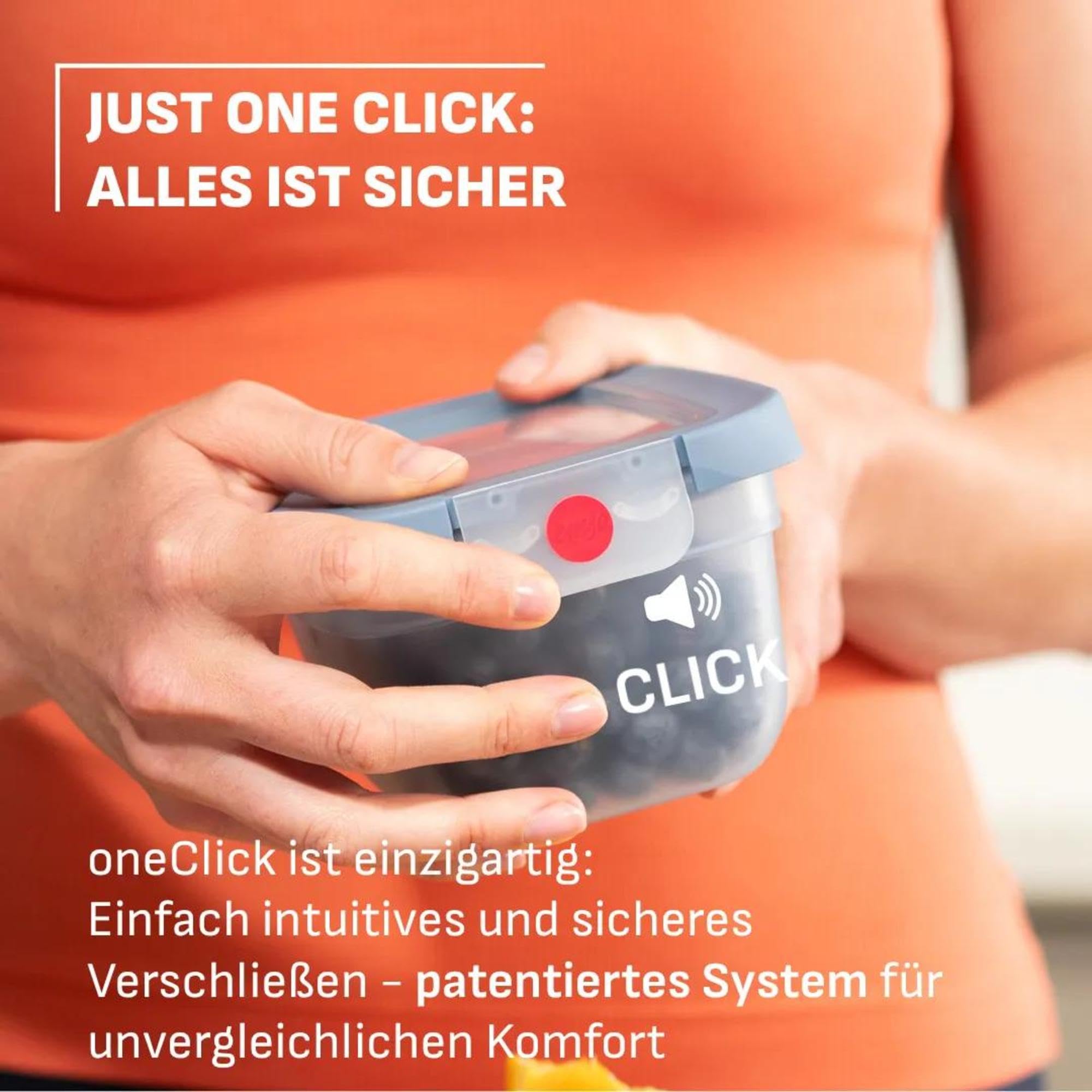 Emsa oneClick, Vorratsdose, One-Click System, Hält Lebensmittel 2x Länger Frisch, 100% Auslaufsicher, Made in Germany, Blue, 5-teiliges Meal-Prep Set 5× 1,2 L / 40,6 fl.oz, N1231200
