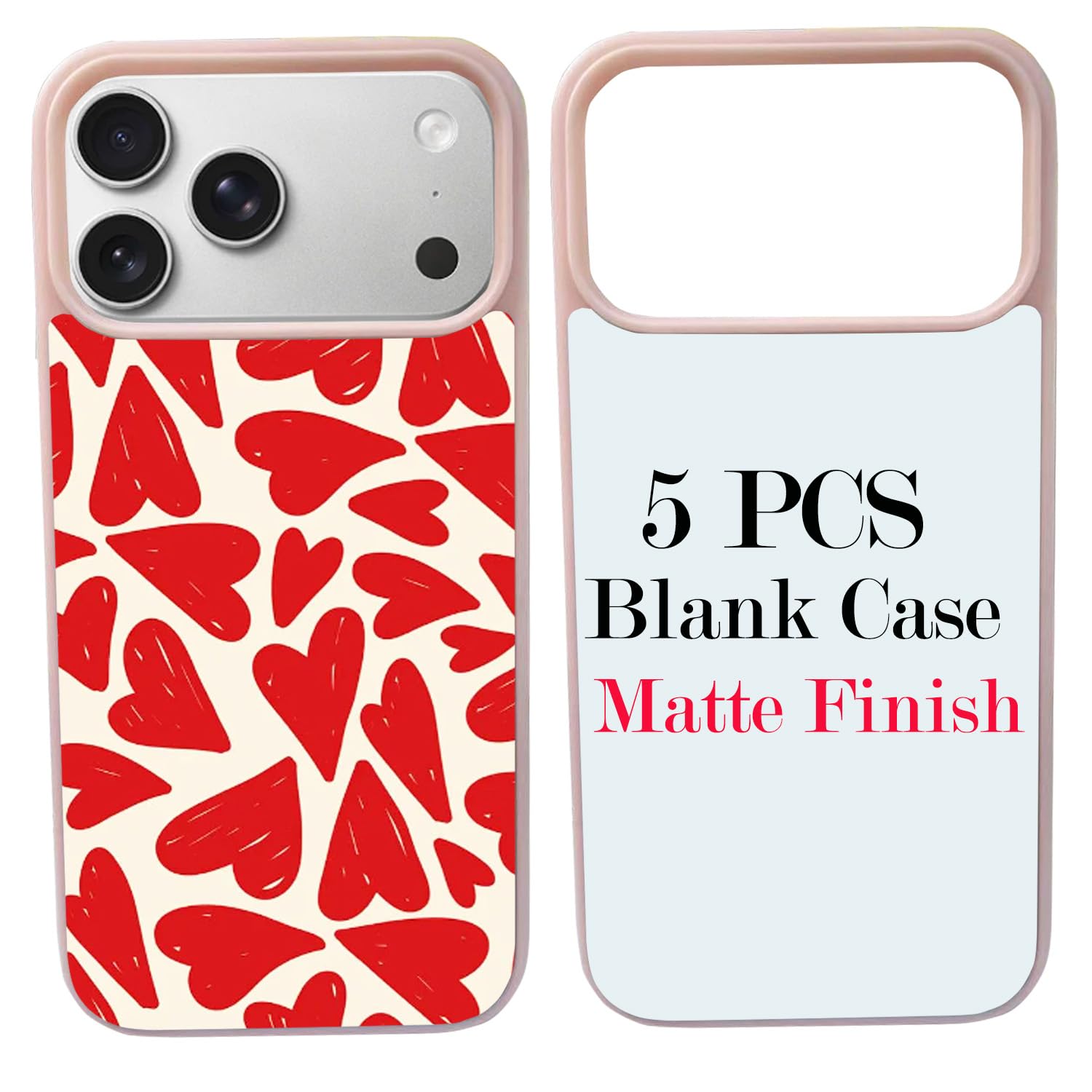 JUSTRY 5 juegos de fundas de teléfono en blanco de sublimación compatibles con iPhone 17 Pro Pro, fácil de sublimar, personalizable, 2 en 1, funda móvil de TPU suave 2D + insertos rosa mate