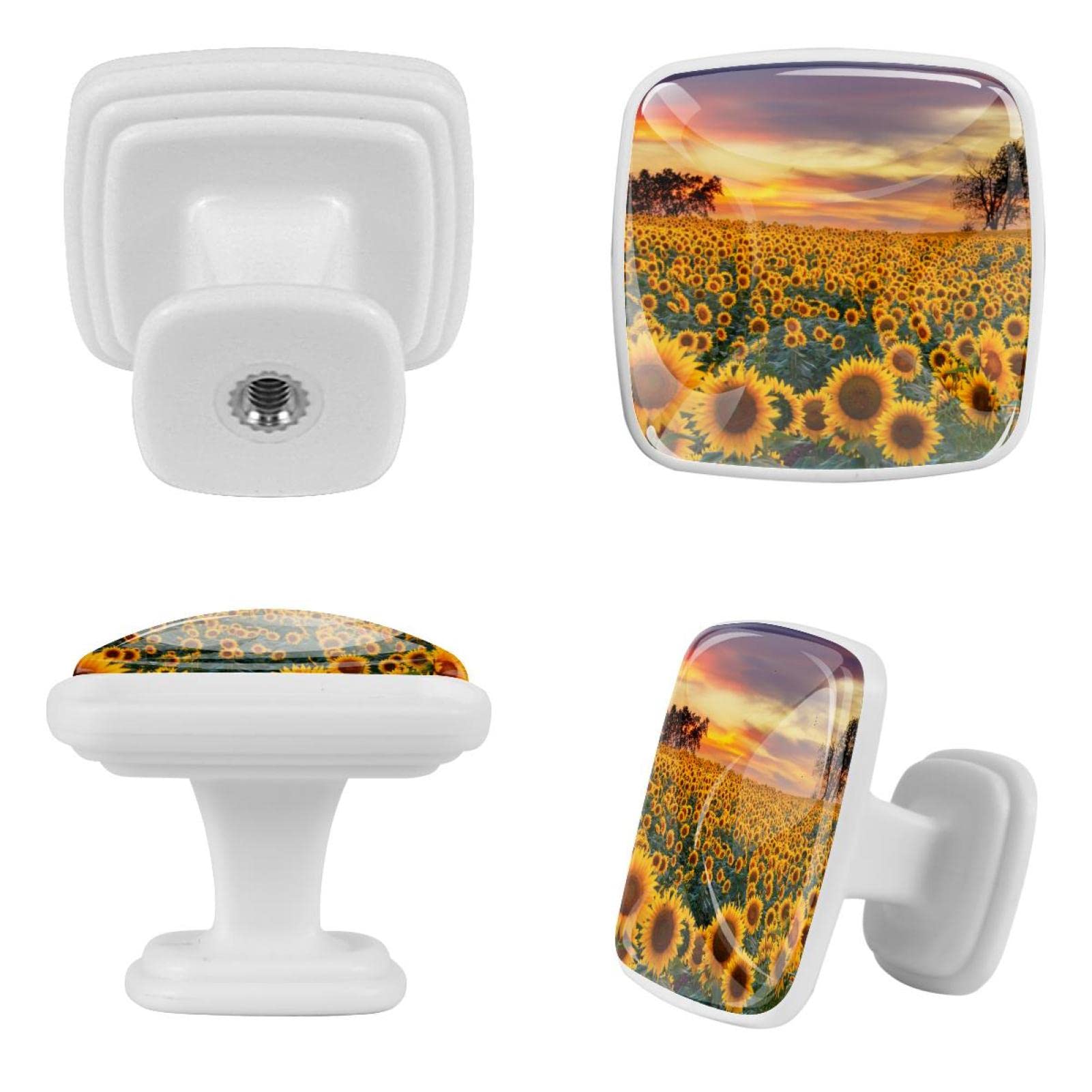 Poignées de commode de ferme au design artistique paysage de tournesol