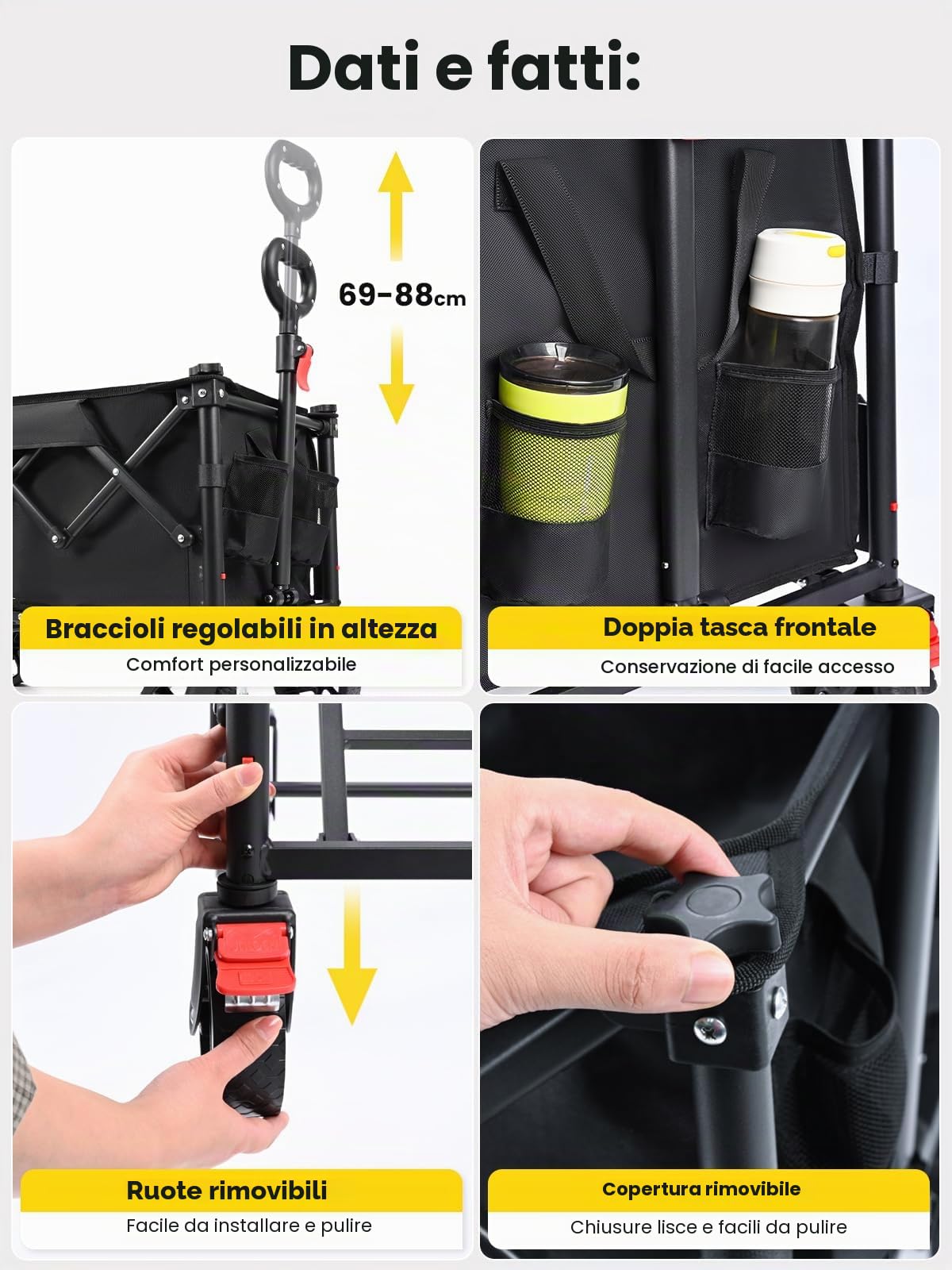 YEAUPE PRO Carrello Spiaggia, Carrello Pieghevole con Ruote 60-110L