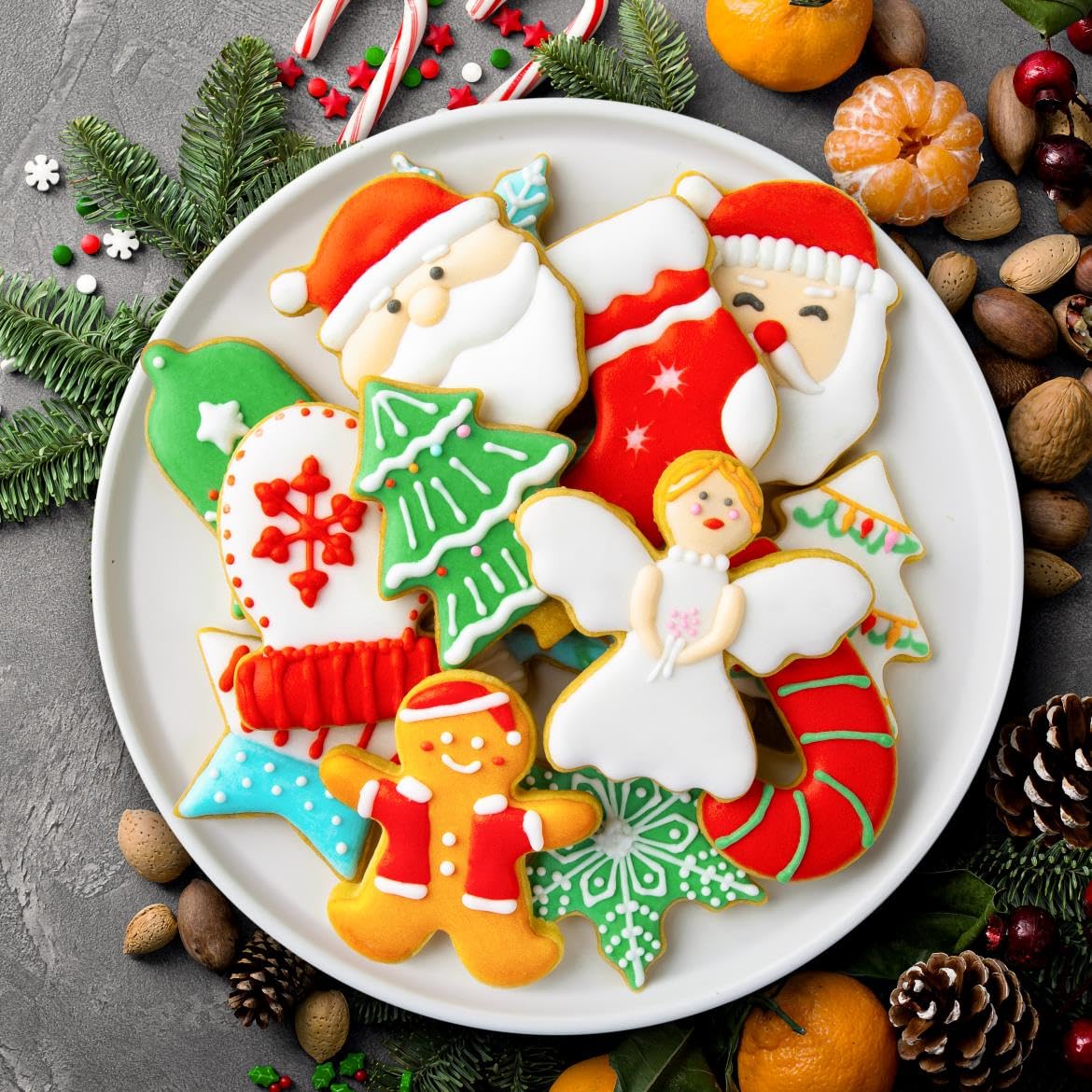 Juego de cortadores de galletas de Navidad, 12 piezas de acero inoxidable de metal, cortadores de galletas de Navidad, hombres de jengibre, árbol de Navidad, copo de nieve, bastón de caramelo, cara de