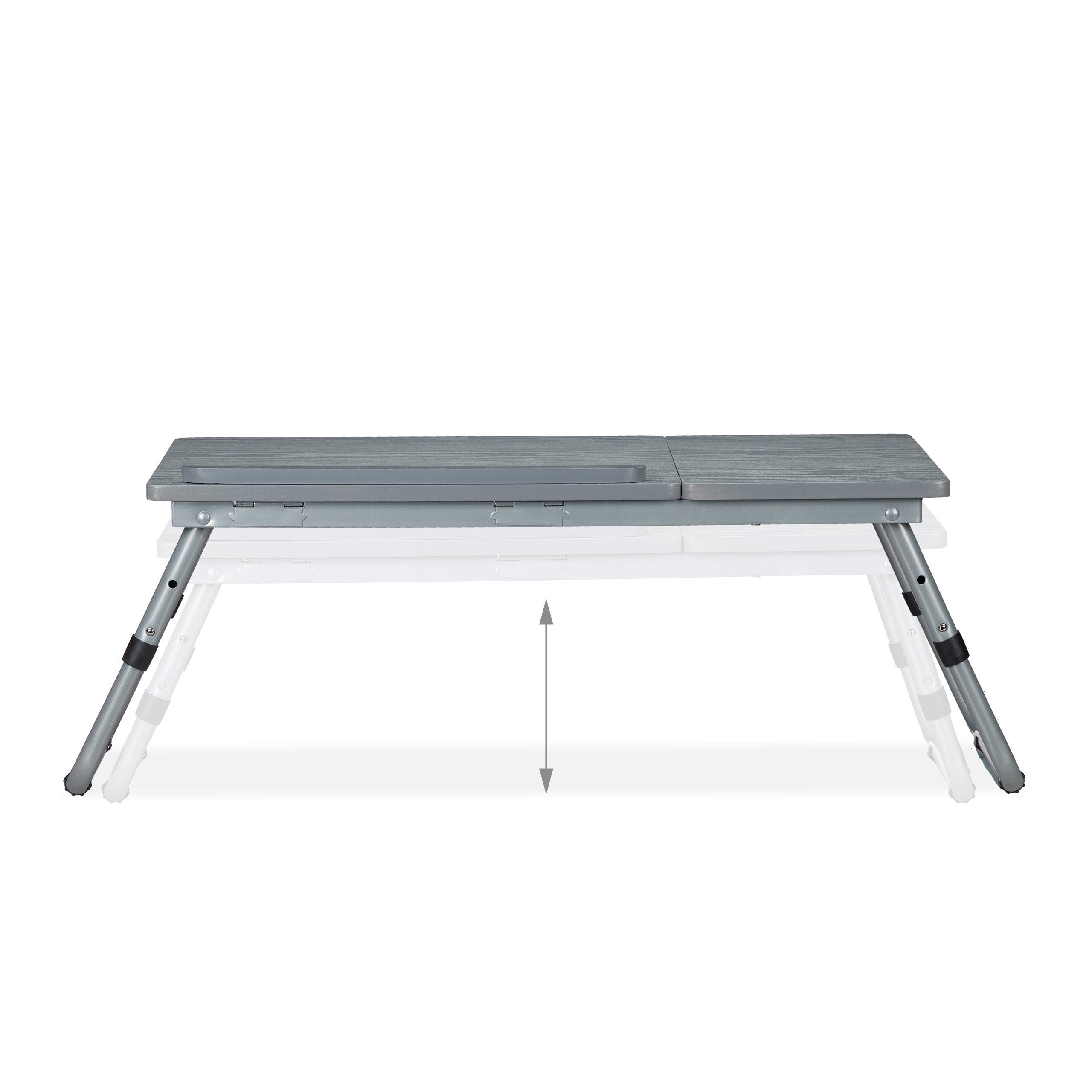 Relaxdays Stolik pod laptopa z regulacją wysokości, składany, pochylana powierzchnia robocza, stolik do łóżka, do laptopa, MDF, 44 x 73 x 34,5 cm, szary, 1 sztuka