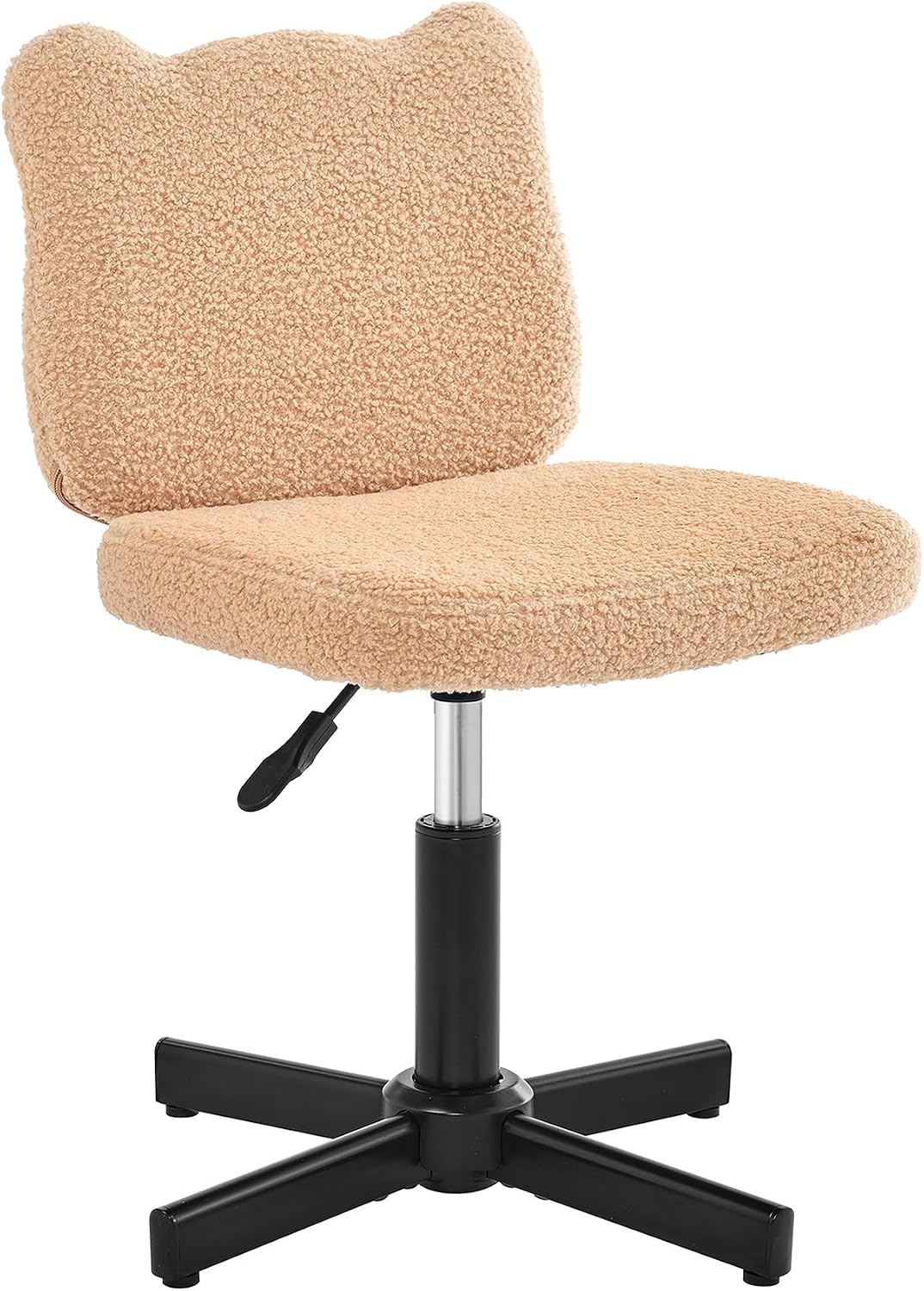 LUE BONA Adjustable Vanity Stool Chair with Girly Bear Ear Wide Back, 360° Swivel Vanity Stool for Makeup Room, Upholstered Teddy Velvet Ottoman for Teen Girls, 300lbs, Light Camel