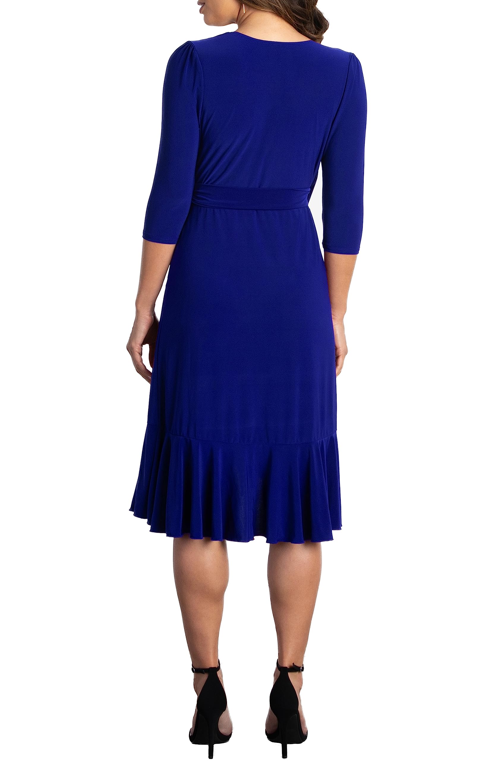 Kiyonna Vestido cruzado midi con volantes y mangas de talla extragrande, para cóctel, fiesta, invitada de boda o trabajo