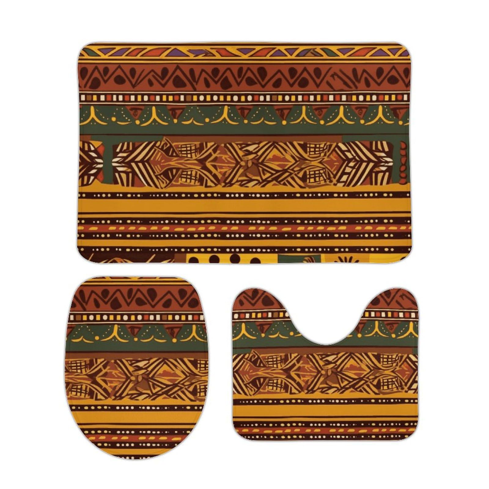 Tapis de bain antidérapants lavables avec housse WC motifs africains douche