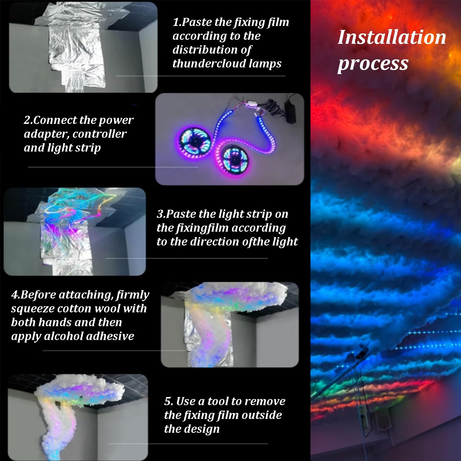 Światło LED 3D Thundercloud, DIY, chmura, nastrojowe światło, kolorowa zmieniająca się atmosfera, synchronizacja z muzyką, lampki nocne LED, do pokoju gier, sypialni, baru, klubu, dekoracja