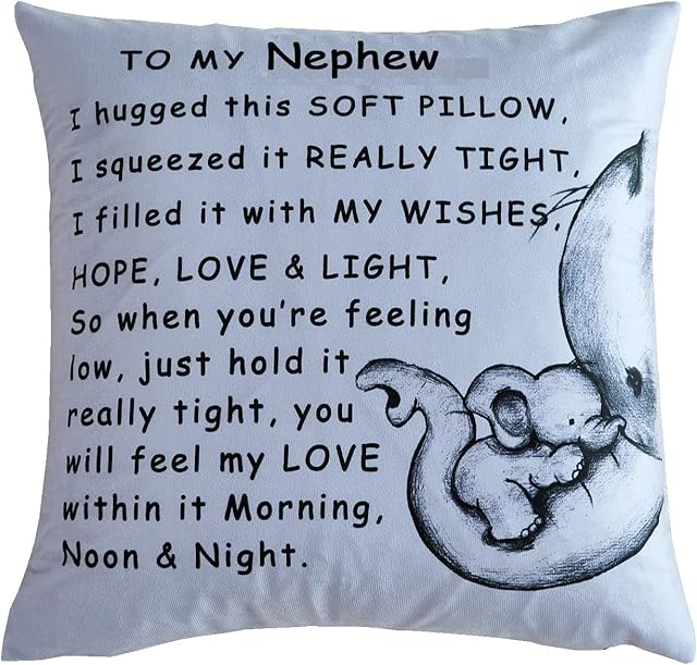 Nephew Gifts Cushion Cover Throw Pillow Cover for Nephew from Auntie Uncle Birthday Christmas Elephant Gifts (To My Nephew)
