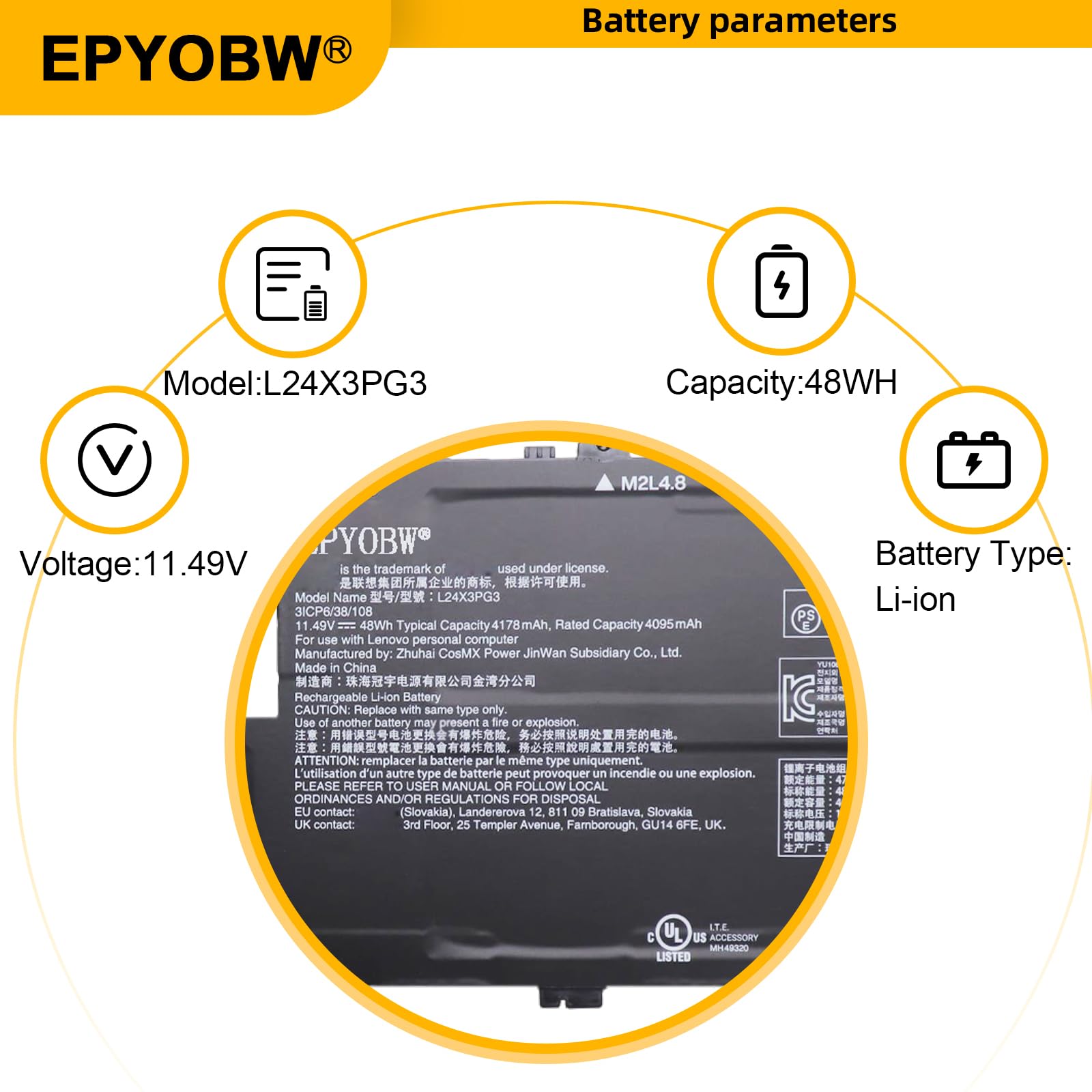 Amazon.com: EPYOBW L24X3PG3 Laptop Battery 48Wh L24D3PG4 L24M3PG3