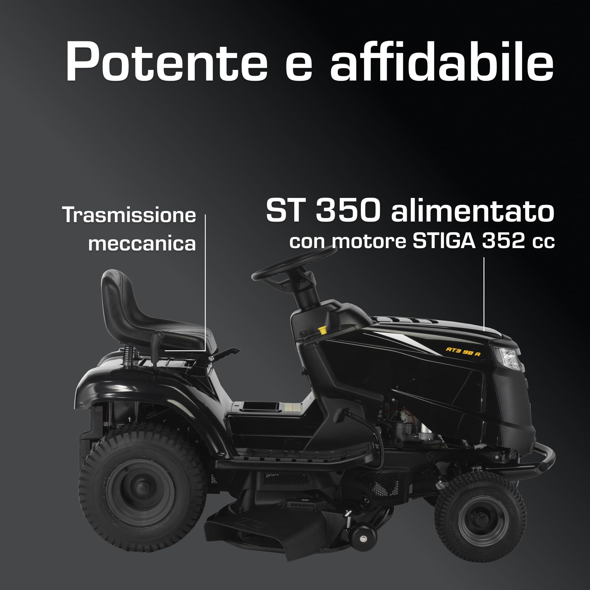 Alpina AT3 98 A Trattorino Da Giardino, 6,5 kW, 98 cm – Frizione Elettromagnetica PTO, 7 Altezze Di Taglio – Prati Fino A 4.500 m²