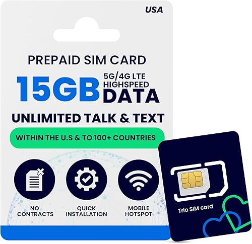 Lycamobile - Tarjeta SIM prepagada de 90 días de Estados Unidos con 15 GB de datos 4G LTE5G de alta velocidad con punto de acceso, conversación