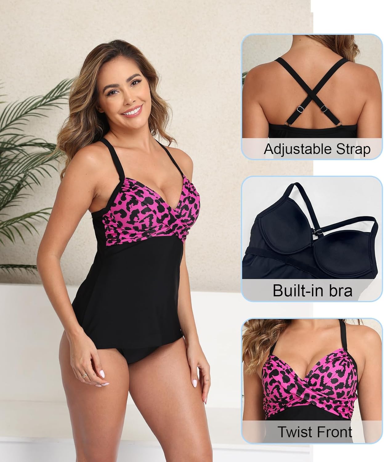 Halcurt Women's Twist Front Tankini Swim Top Only V Neck Loose Fit Bathing Suit Push Up Swimsuit Top - Image 5