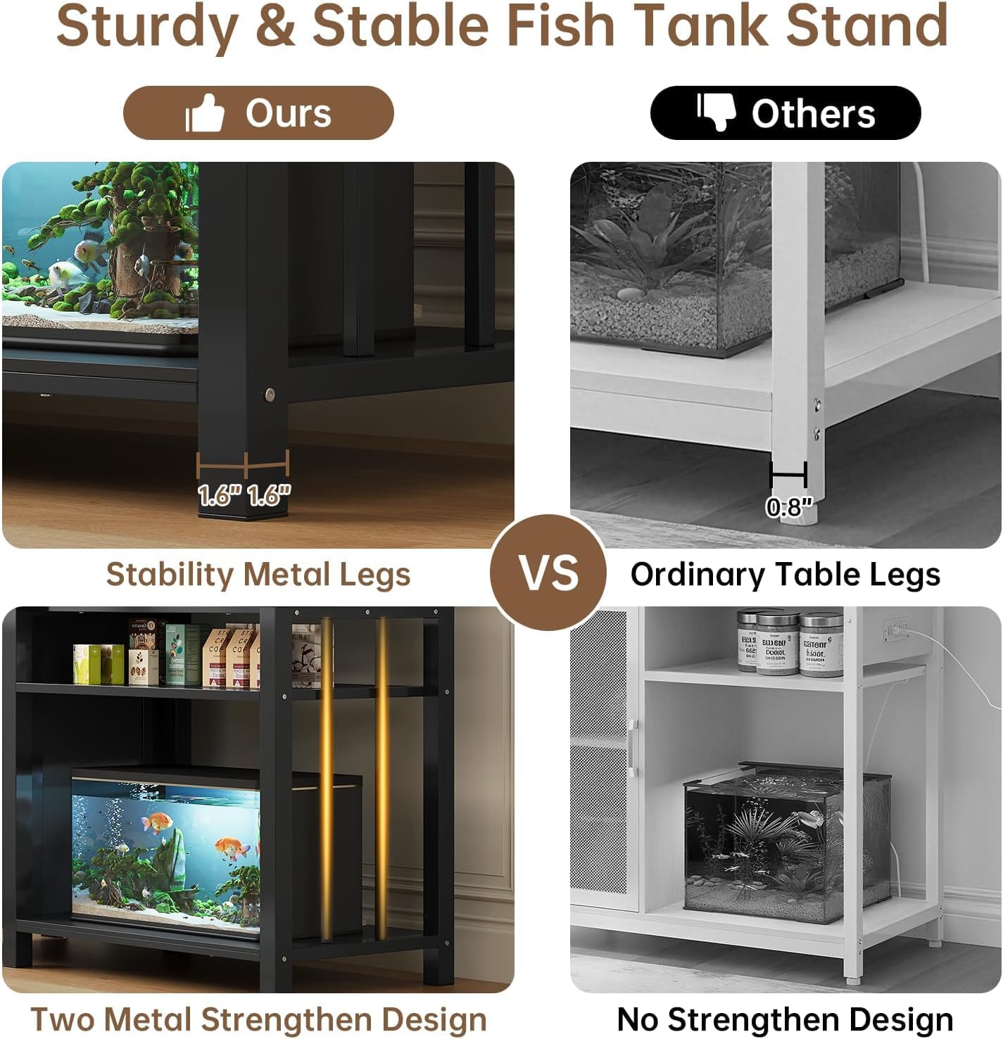 55-75 Gallon Aquarium Stand with Power Outlet, Heavy Duty Fish Tank Stand with Cabinet Storage & Adjustable Shelf, for Fish Tank, Turtle Tank, Reptile Terrarium, 1000LBS Capacity, Off White