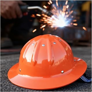 Hard Hat Aluminum Alloy Helmet for Construction and Mining 3.5cm Wide Brim Adjustable Knob-Style Headband and Lining High-Strength Aluminum Shell Orange
