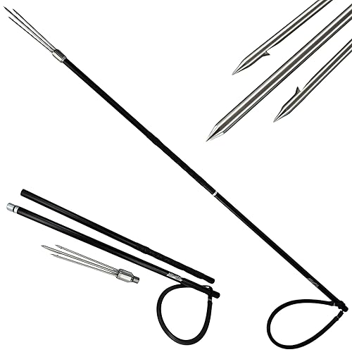 Tourney King - Lanza prémium de 46 pulgadas, 3 piezas de pez león, rana y platija listas para viajar, lanza de gigging, aluminio anodizado