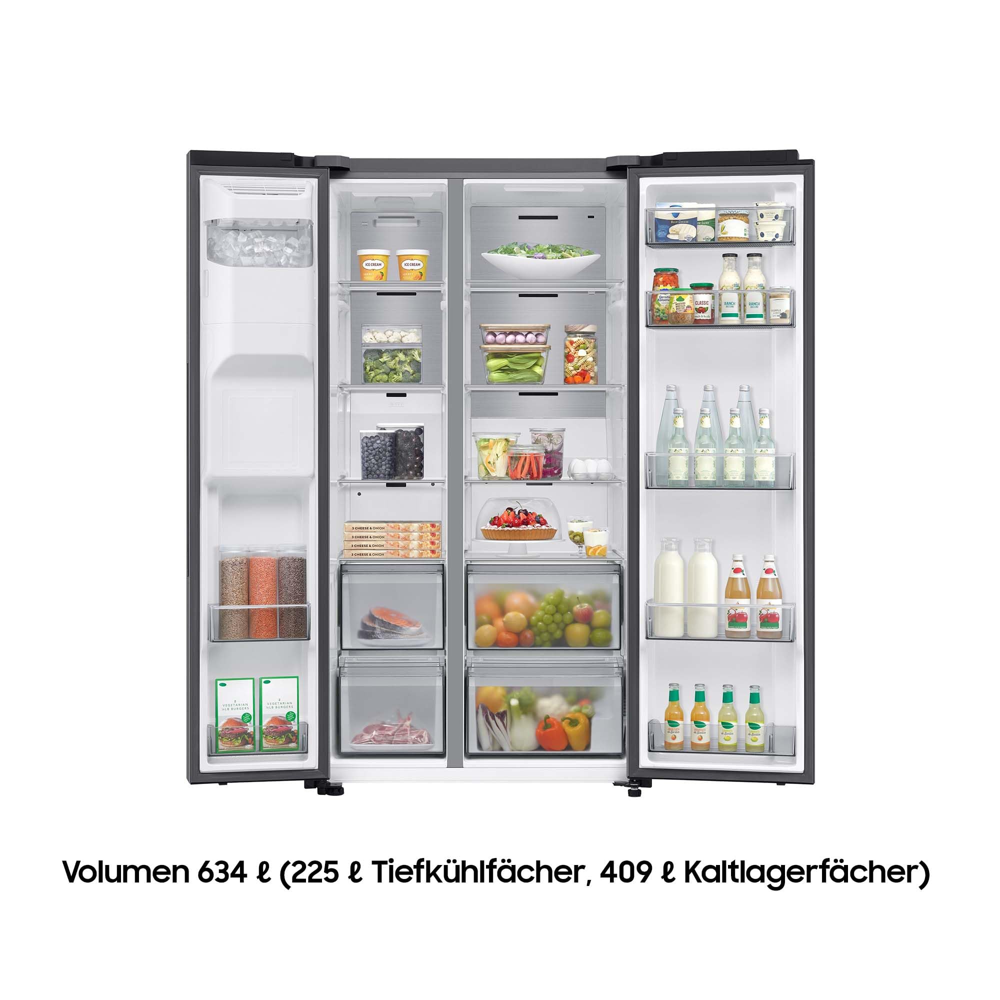 Samsung RS70F66KCTEF Side-by-Side Kühl-Gefrierkombination, AI Kühlschrank mit Gefrierfach, 178 cm, 634 l, Eis-/Wasserspender mit Festwasseranschluss, AI Energy Mode, Twin Cooling+, Edelstahl Look