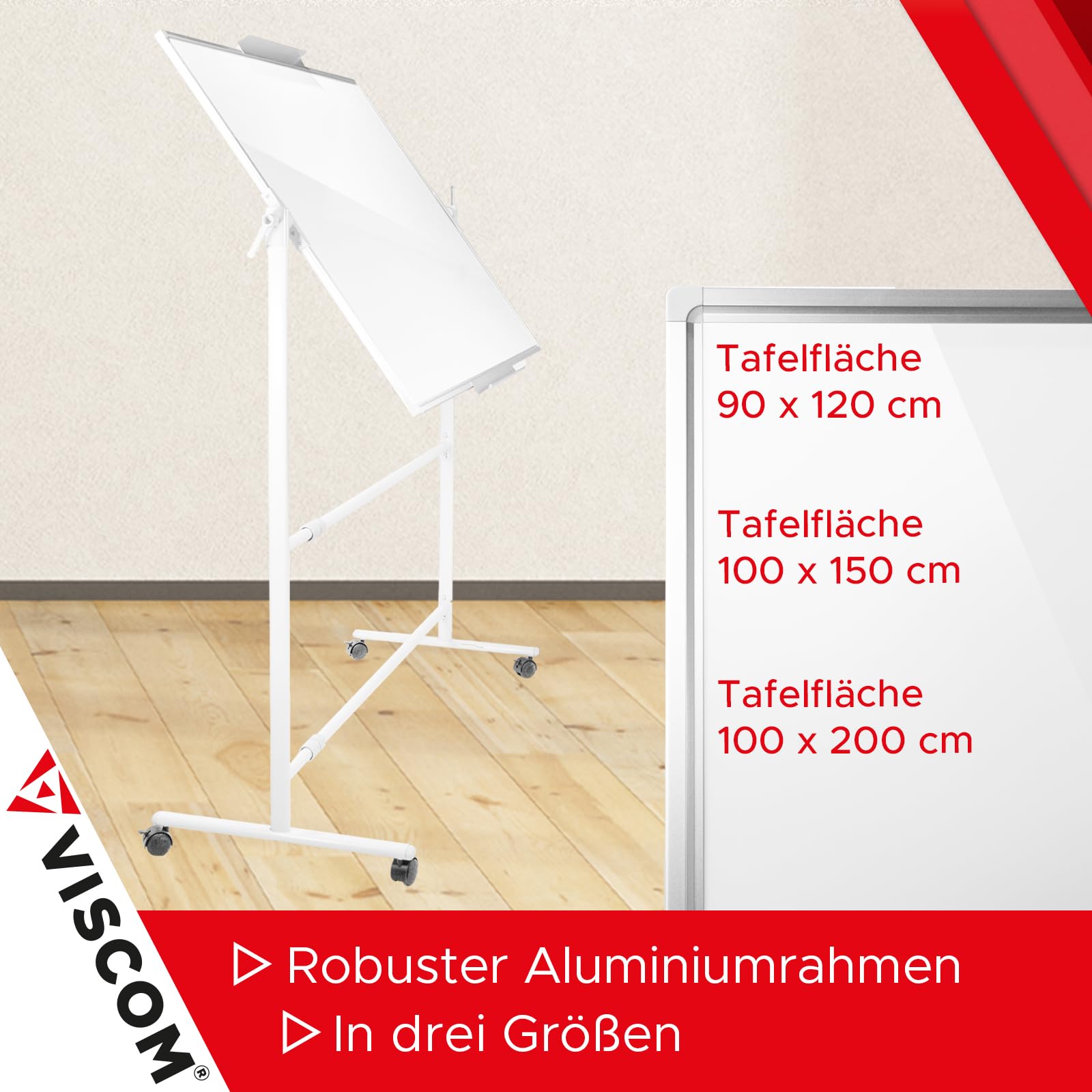 VISCOM Whiteboard mit Ständer & Rollen - 100 x 150 cm - beidseitig nutzbar