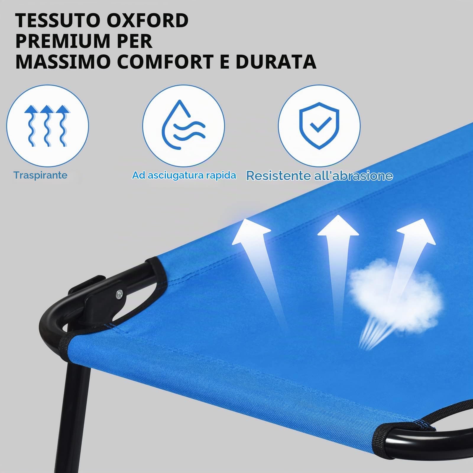 LIFEZEAL Brandina da Campeggio, Lettino Prendisole, Letto a Sdraio, Pieghevole e Portatile, Telaio in Metallo, per Giardino, Piscina, Mare, Spiaggia, Esterno, Montato, Max 100 kg, 191x56x31 cm, Blu