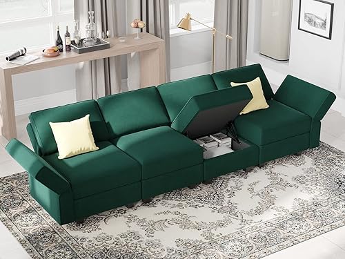 Miniatura 35 de Belffin Sofá modular Módulo medio con almacenamiento Accent Silla sin brazos para sofá modular seccional terciopelo gris Gris,Negro -,Azul,Verde