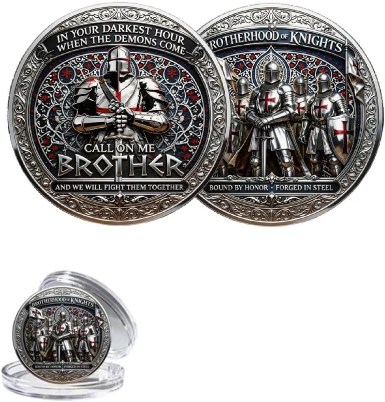 Brotherhood of Knights Commemorative Coin, Call On Me Brother Inspirational Challenge Coin - Bound by Honor Forged in Steel Commemorative Token - Gift for Friends|Veterans|Family|Collectors (5pcs)