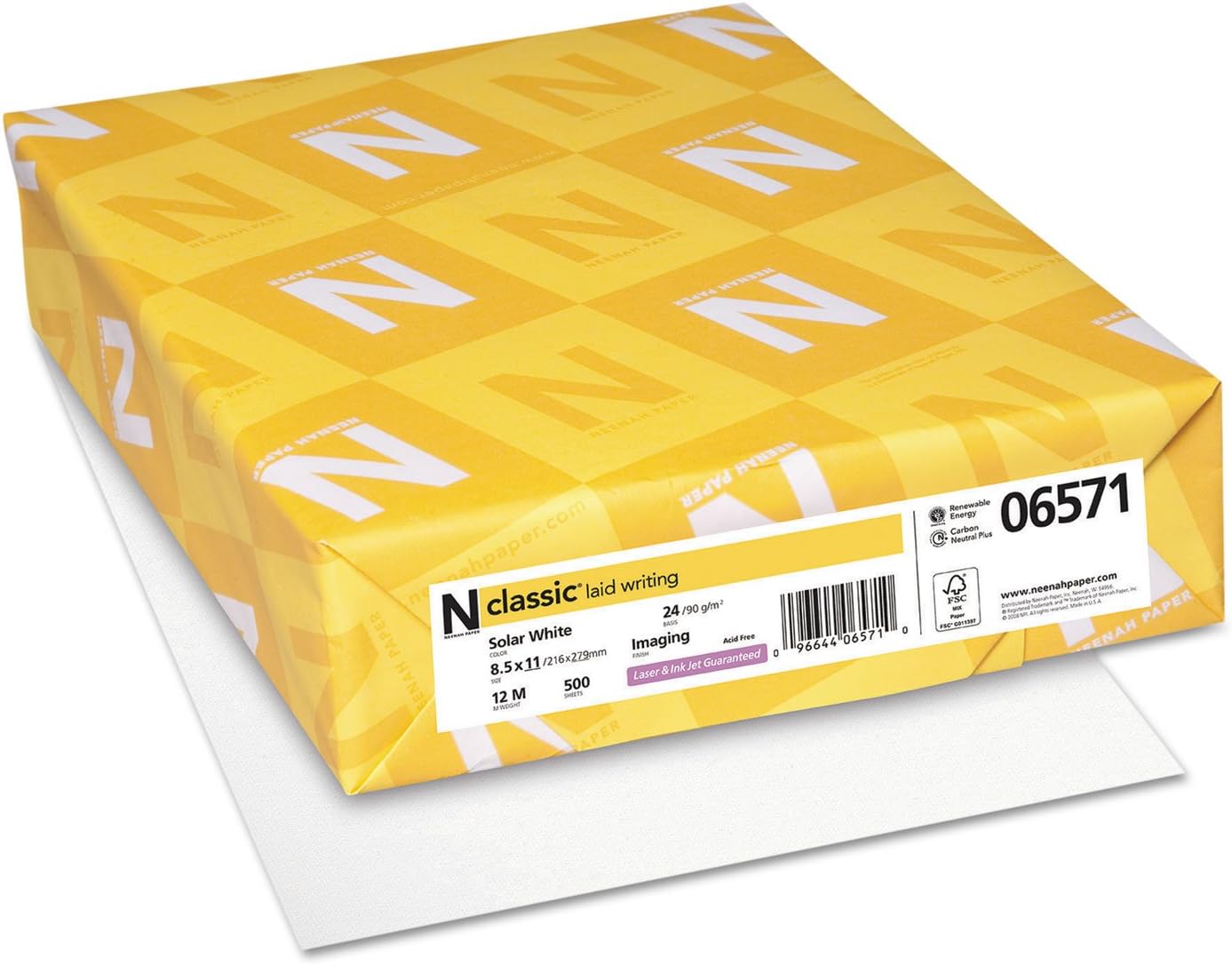 Paper Classic Laid Stationery, 97 Bright, 24 lb Bond Weight, 8.5 x 11, Solar White, 500/Ream