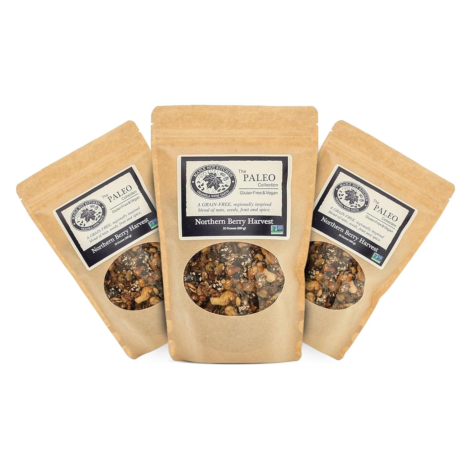 Maple Nut Kitchen Northern Berry Harvest Granola 3-Pack – Grain-Free with Walnuts, Seeds, Blueberries & Vanilla | Paleo, Low Carb, No Sugar Added, Oat-Free, Organic, Clean & Healthy Cereal