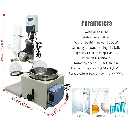 Miniatura 2 de INTSUPERMAI Evaporador rotativo de 2L con bomba de vacío de circulación de agua de 15L, Rotavap de elevación manual de laboratorio de 110V