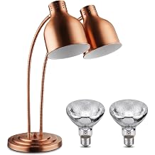 Dual Heads Food Heat Lamp with 500w Bulb Food Warmer Infrared Heating Lamp Countertop Restaurant Kitchen Double HeadCopper