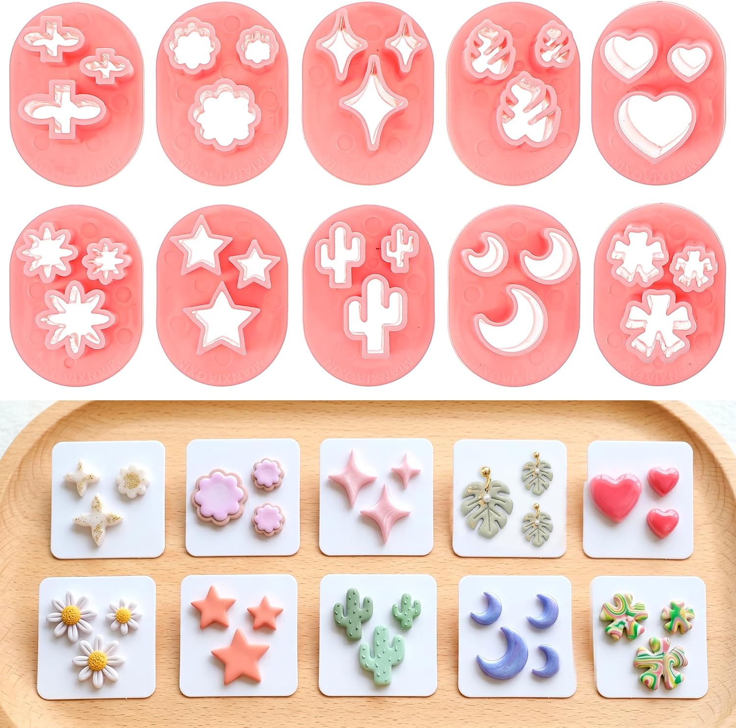10 PCS Polymer Clay Cutters, Flower Petal Shape Polymer Clay Cutters Set, Floral Leaf Heart Moon Molds for DIY Tools Jewelry Earrings Making